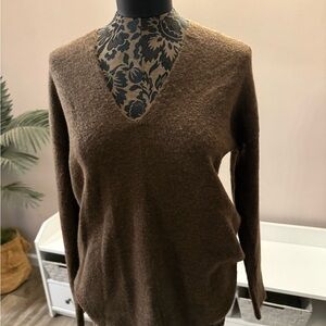 Leith Chocolate V-Neck Sweater elegant soft modern